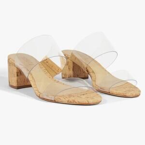Schutz | Victorie Clear Strap Cork Block Heels Slide Designer Sandals Size 8.5